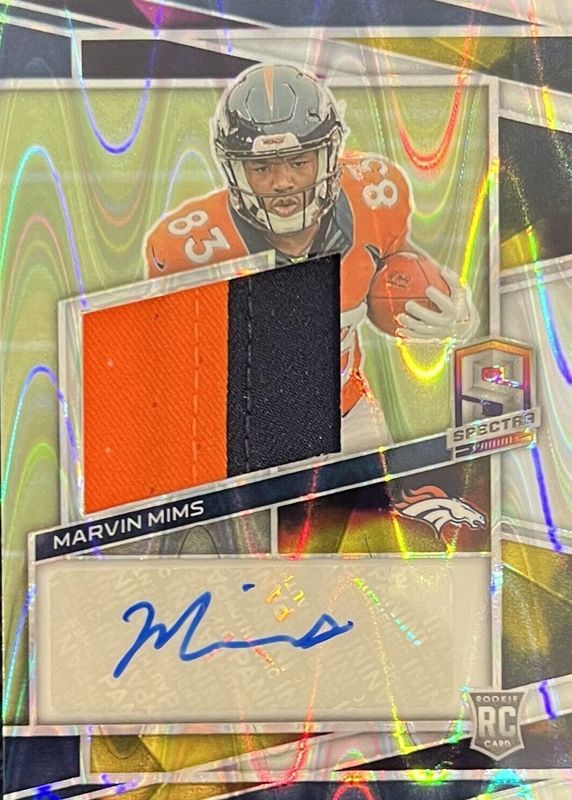 Marvin Mims 2023 Spectra #225 Rookie Patch Auto - Supernova /70 RAW