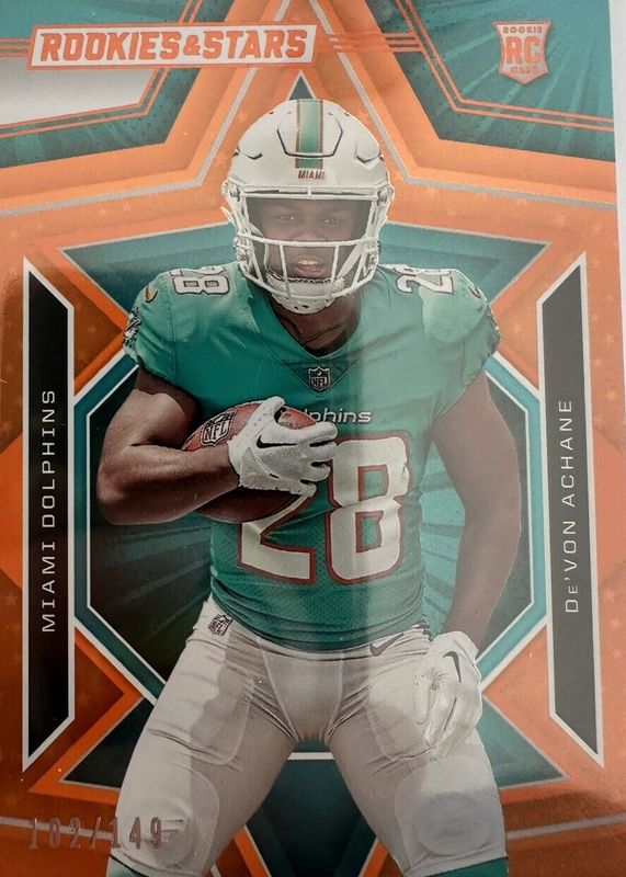 De'Von Achane 2023 Rookies & Stars #132 Orange /149 RAW