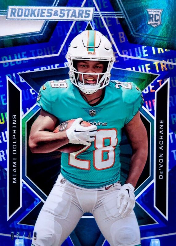 De'Von Achane 2023 Rookies & Stars #132 True Blue /49 RAW