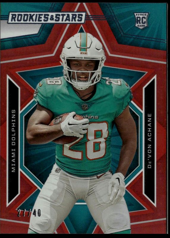 De'Von Achane 2023 Rookies & Stars #132 Red & Blue /40 RAW
