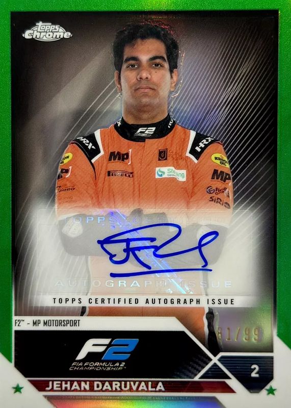 【希少】 99枚限定 2023 Topps Chrome F1 Formula 1 Green Refractor Jehan Daruvala AUTO 直筆サイン