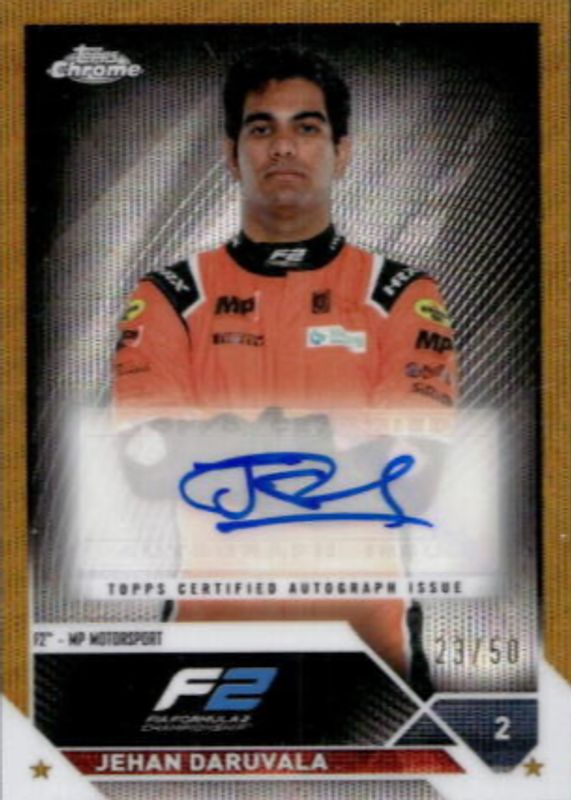 Jehan Daruvala 2023 Topps Chrome Formula 1 #CAC-JDI Autographs - Gold Wave Refractor /50 RAW