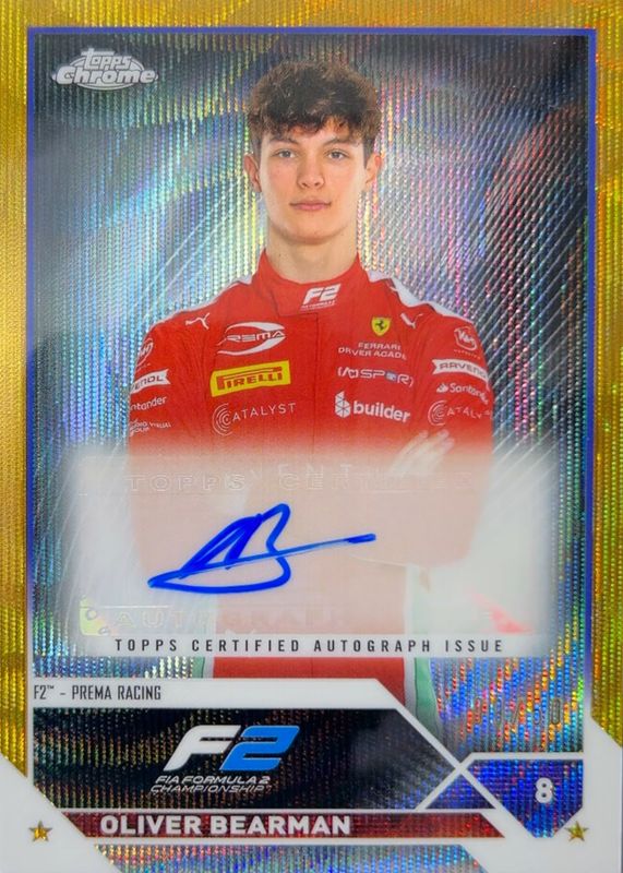 Oliver Bearman 2023 Topps Chrome Formula 1 #CAC-OB Autographs - Gold Wave Refractor /50 BGS 9