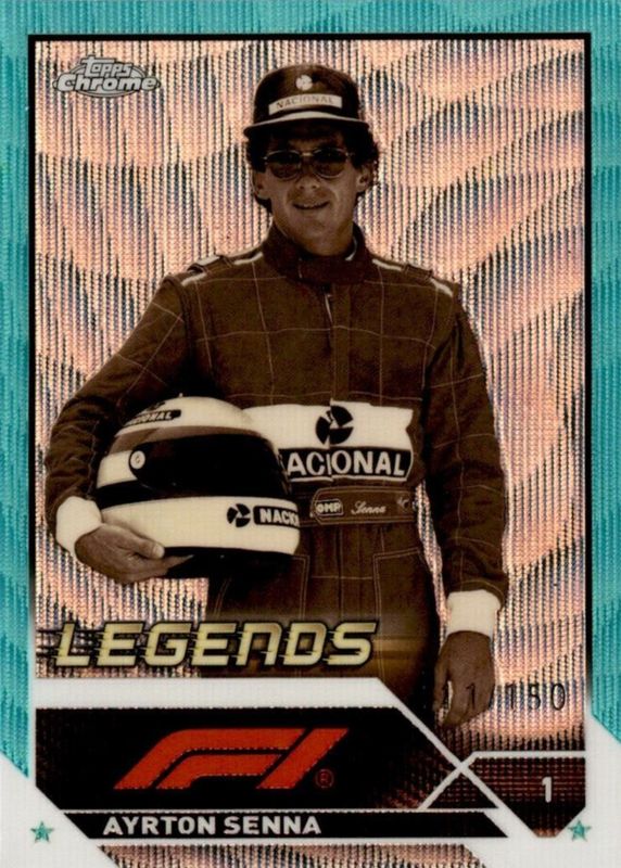 Ayrton Senna 2023 Topps Chrome Formula 1 #198 Aqua Wave Refractor /150 SGC 9.5