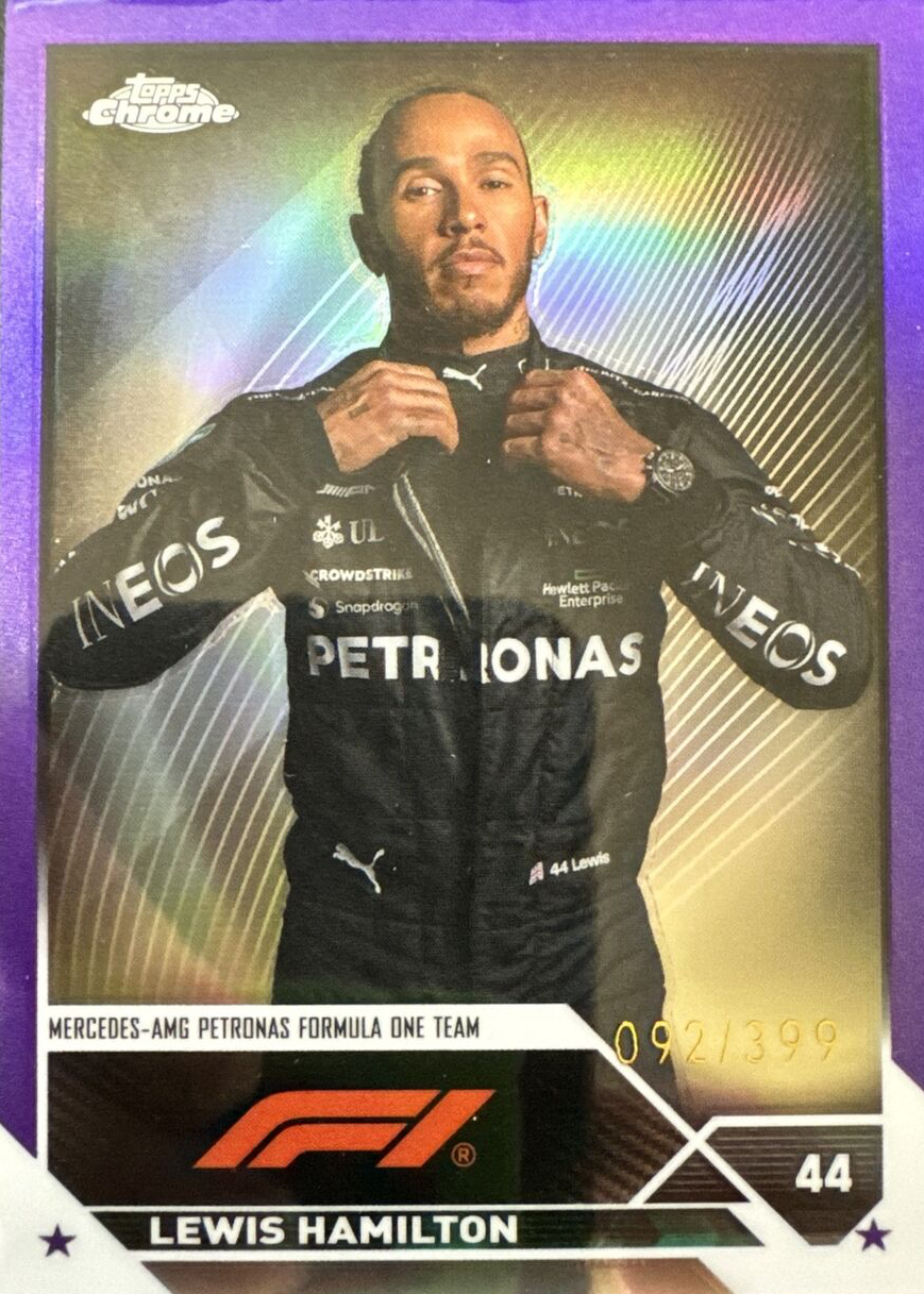 Lewis Hamilton 2023 Topps Chrome Formula 1 #21 Purple Refractor 