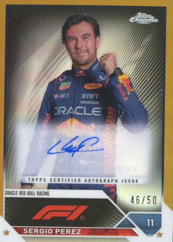 Sergio Perez 2023 Topps Chrome Formula 1 #CAC-SP Autographs - Gold Refractor /50 PSA 10