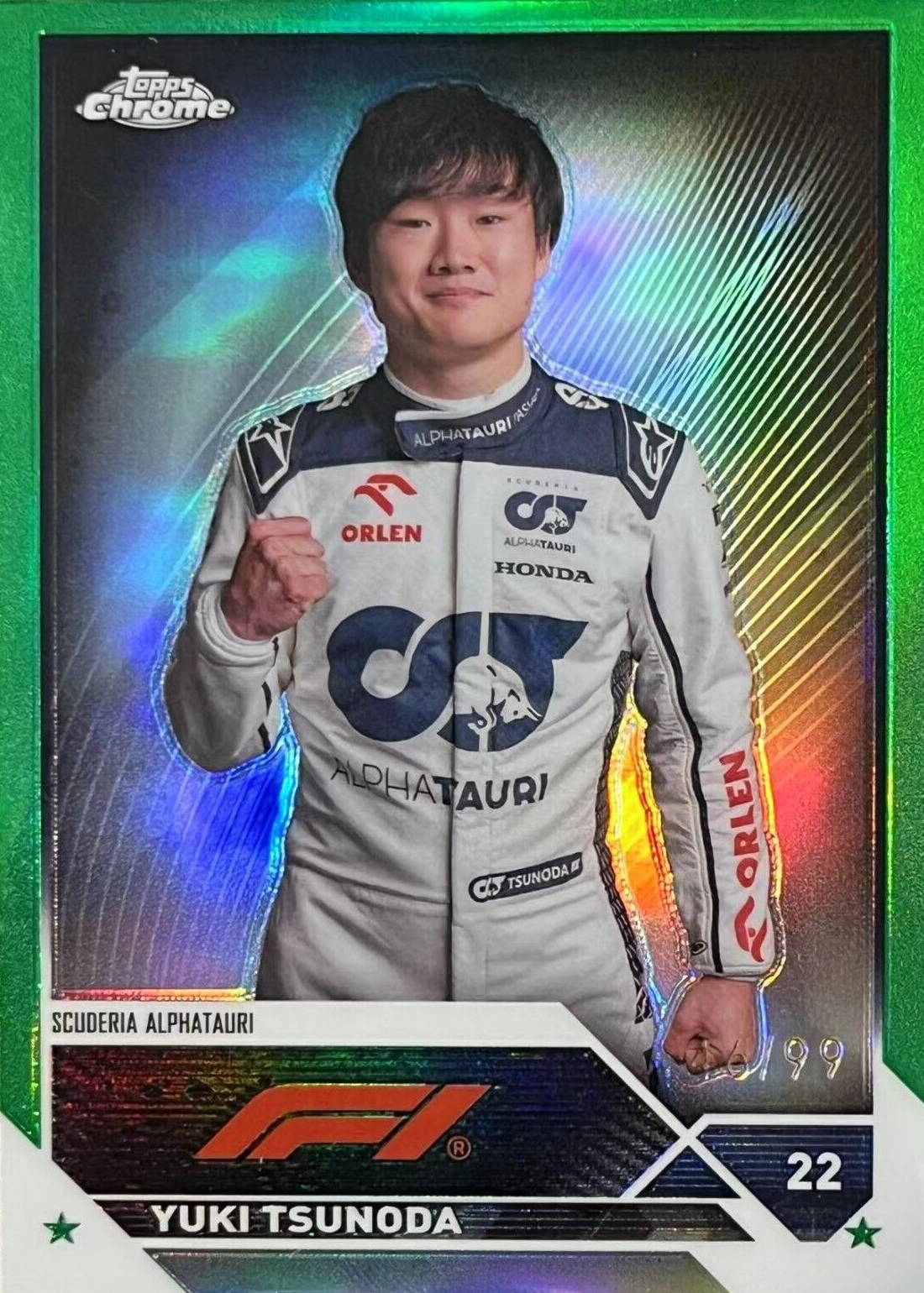 Yuki Tsunoda 2023 Topps Chrome Formula 1 #55 Green Refractor /99