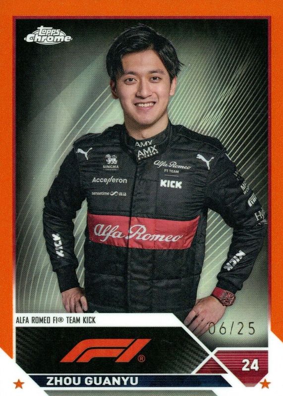 Zhou Guanyu 2023 Topps Chrome Formula 1 #58 Orange Refractor /25 RAW