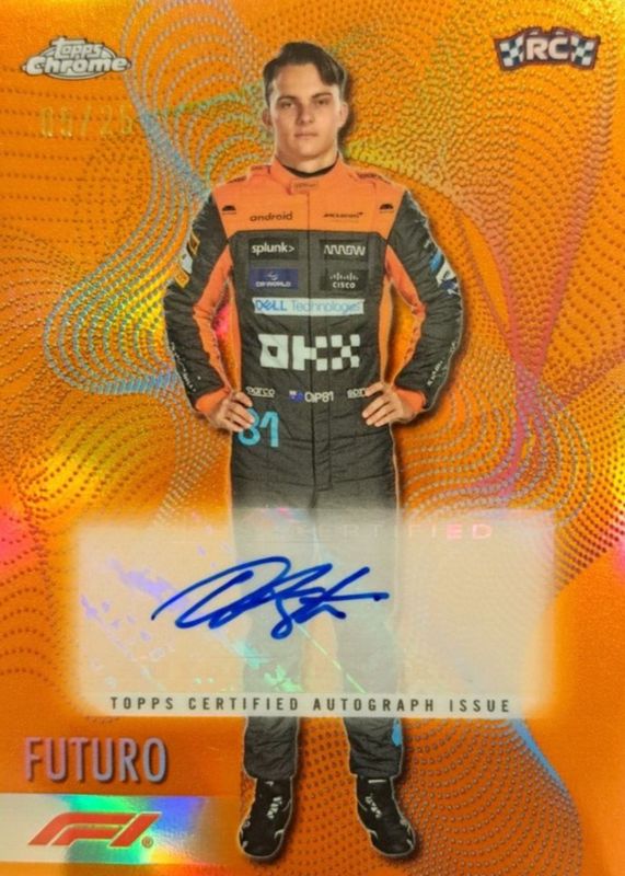 Oscar Piastri 2023 Topps Chrome Formula 1 #FT-OP Futuro Autographs - Orange Refractor /25 Rookie BGS 10 PRISTINE