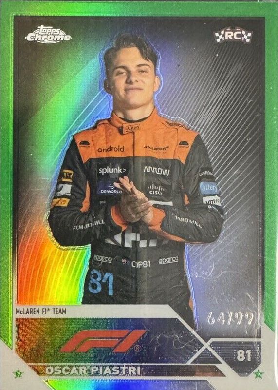 Oscar Piastri 2023 Topps Chrome Formula 1 #40 Green Refractor /99 Rookie SGC 9