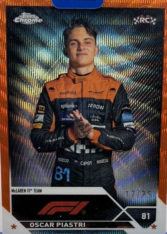 Oscar Piastri 2023 Topps Chrome Formula 1 #40 Orange Wave Refractor /25 Rookie PSA 9