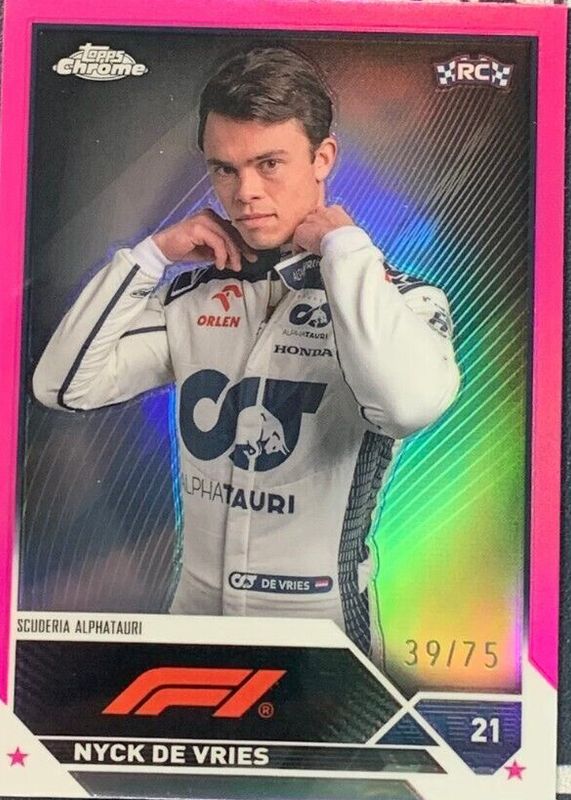 Nyck de Vries 2023 Topps Chrome Formula 1 #67 Pink Refractor /75 Rookie SGC 10