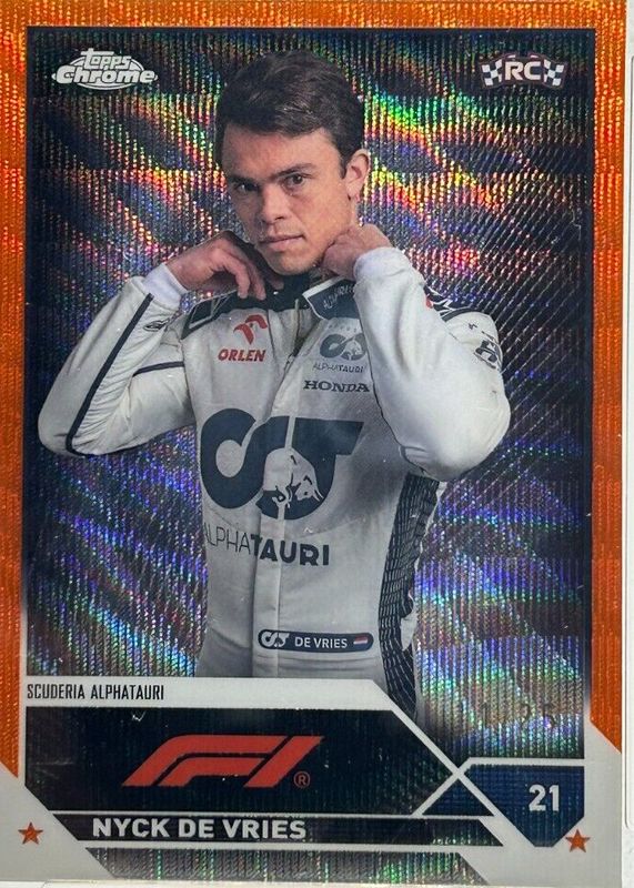 Nyck de Vries 2023 Topps Chrome Formula 1 #67 Orange Wave Refractor /25 Rookie RAW