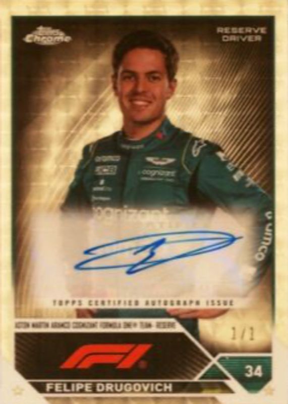 Felipe Drugovich 2023 Topps Chrome Formula 1 #CAC-FD Autographs - Superfractor /1 RAW