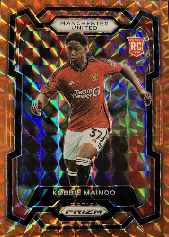 Kobbie Mainoo 2023 Prizm Premier League #38 Orange Mosaic Rookie PSA 9