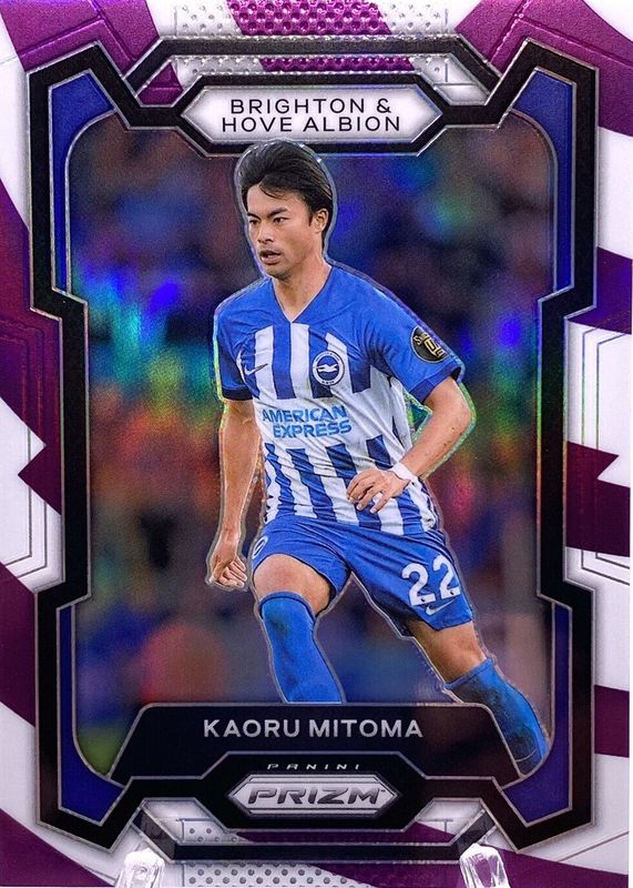 Kaoru Mitoma 2023 Prizm Premier League #99 Purple & White Stripes /92 Rookie SGC 10