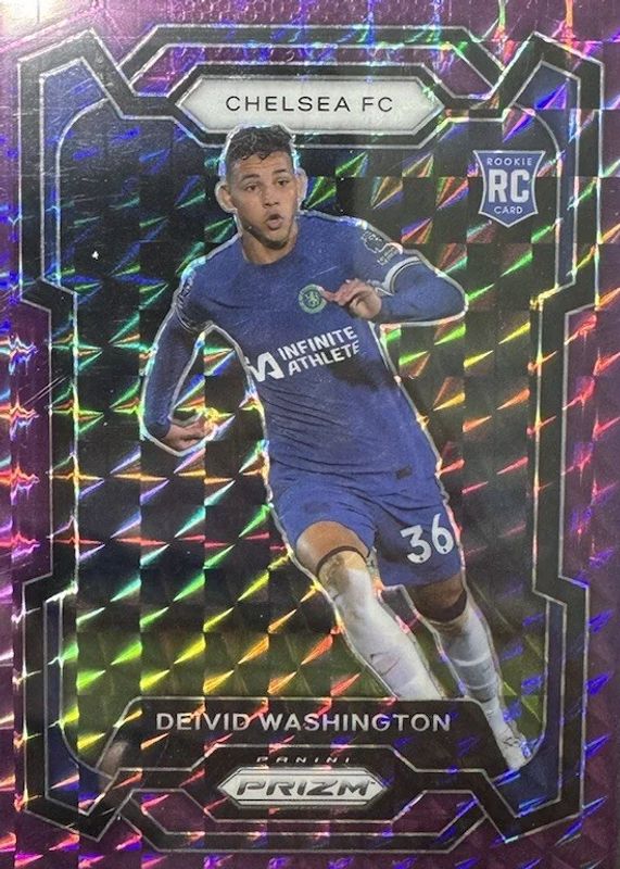 Deivid Washington 2023 Prizm Premier League #199 Purple Mosaic /140 Rookie SGC 9.5