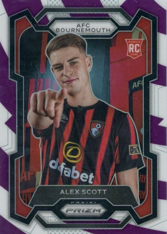 Alex Scott 2023 Prizm Premier League #238 Purple & White Stripes /92 Rookie SGC 10