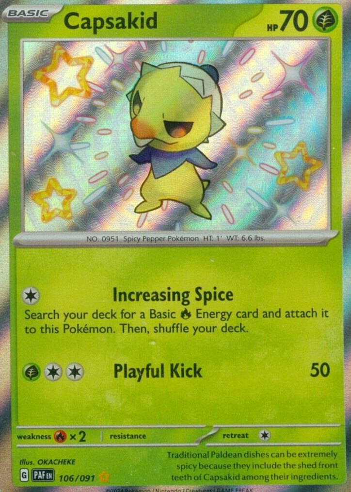 Capsakid 2024 Scarlet & Violet: Paldean Fates #106/091 Shiny Rare Price  Guide - Sports Card Investor