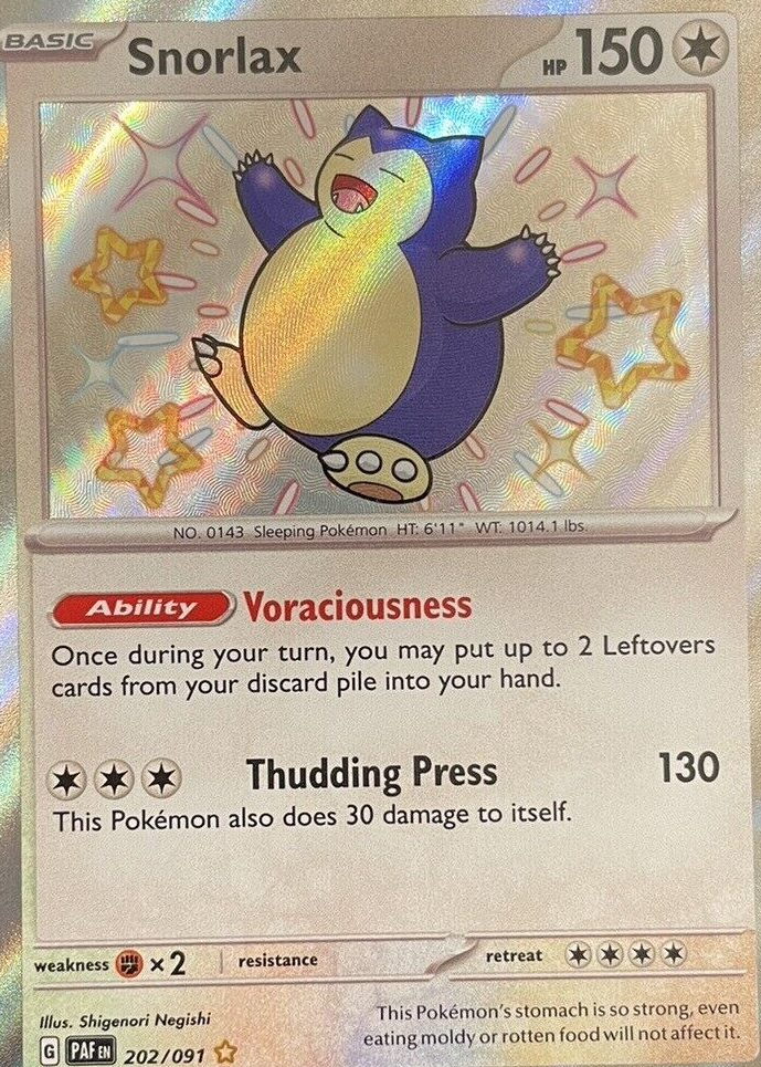 Snorlax 2024 Scarlet & Violet: Paldean Fates #202/091 Shiny Rare Price  Guide - Sports Card Investor