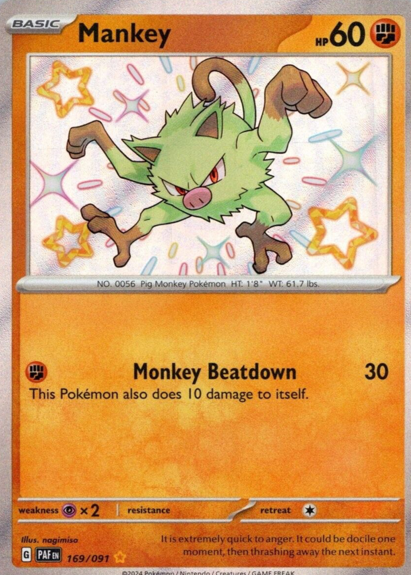 Mankey 2024 Scarlet \u0026 Violet: Paldean Fates #169/091 Shiny Rare Price Guide  - Sports Card Investor, image size:837x1171