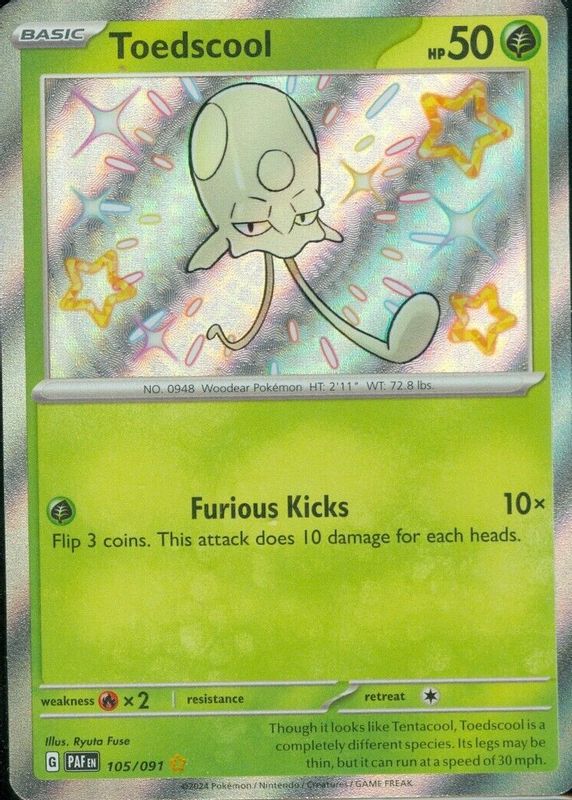 Toedscool 2024 Paldean Fates #105/091 Shiny Rare RAW TCG (NEAR MINT)