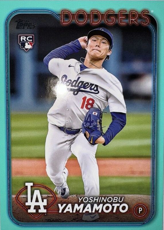 Yoshinobu Yamamoto 2024 Topps #553 Aqua Rookie PSA 9