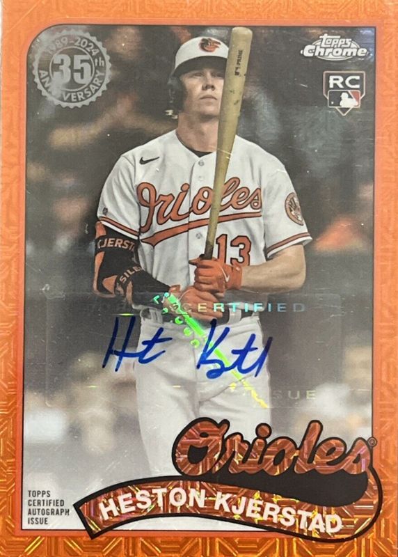 Heston Kjerstad 2024 Topps Silver Pack #T89C-79 1989 Chrome Promo Autographs - Orange Refractor (Series 1) /25 Rookie PSA 10