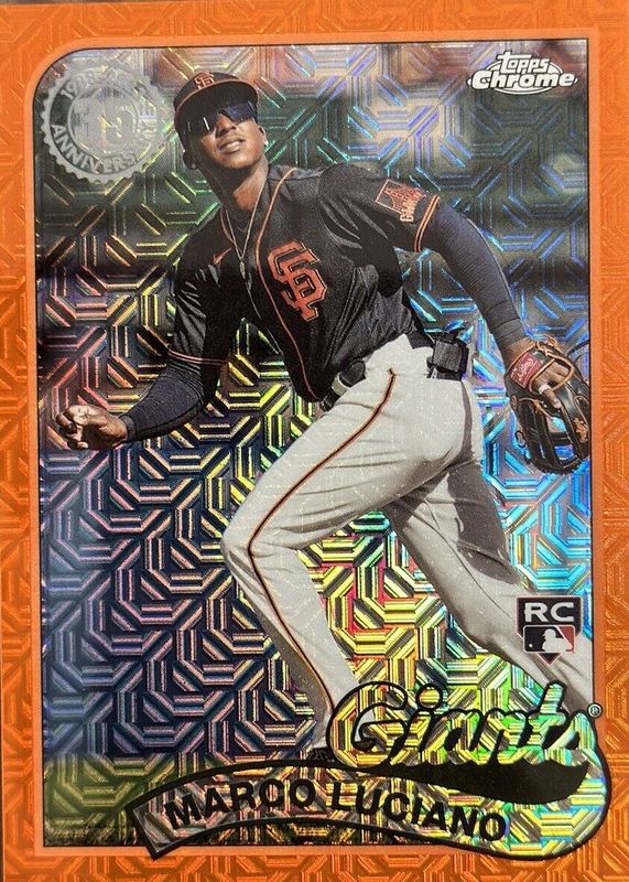 Marco Luciano 2024 Topps Silver Pack #T89C-15 1989 Chrome Promo - Orange Refractor (Series 1) /25 Rookie PSA 10