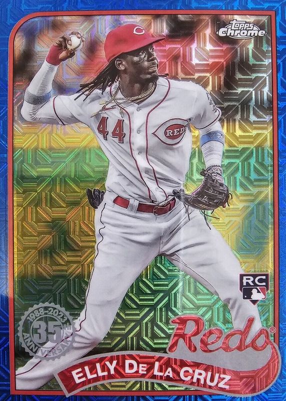 Elly De La Cruz 2024 Topps Silver Pack #T89C-83 1989 Chrome Promo - Blue Refractor (Series 1) /150 Rookie SGC 9