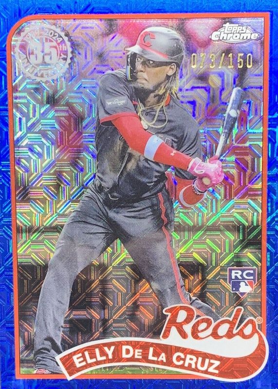 Elly De La Cruz 2024 Topps Silver Pack #2T89C-50 1989 Chrome Promo - Blue Refractor (Series 2) /150 Rookie PSA 8