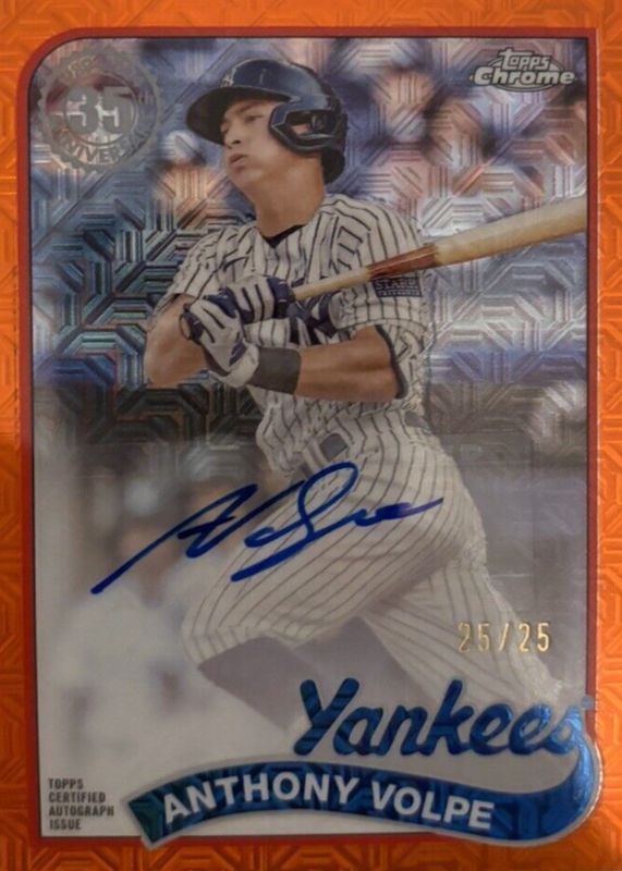 Anthony Volpe 2024 Topps Silver Pack #2T89C-7 1989 Chrome Promo Autographs - Orange Refractor (Series 2) /25 RAW