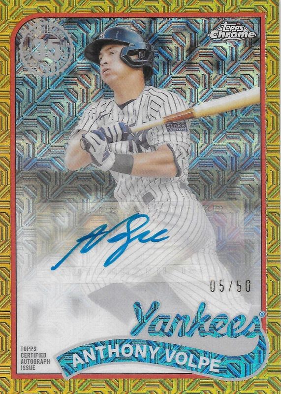 Anthony Volpe 2024 Topps Silver Pack #2T89C-7 1989 Chrome Promo Autographs - Gold Refractor (Series 2) /50 RAW