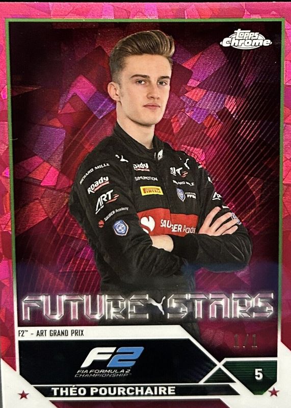 Theo Pourchaire 2023 Topps Chrome Formula 1 Sapphire Edition #78 Padparadscha /1 SGC 9.5