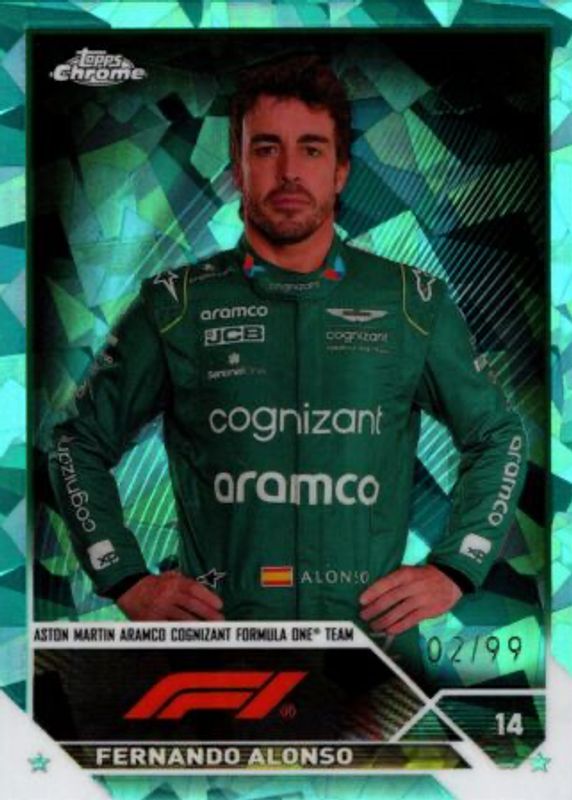 Fernando Alonso 2023 Topps Chrome Formula 1 Sapphire Edition #32 Aqua /99 PSA 10