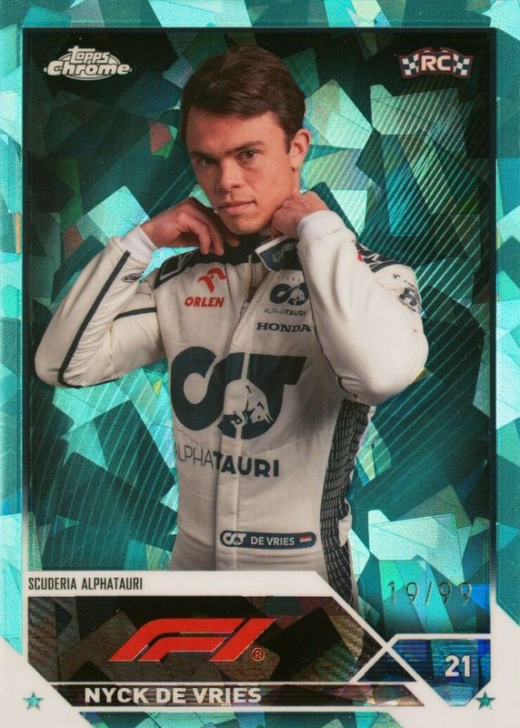 Nyck de Vries 2023 Topps Chrome Formula 1 Sapphire Edition #67 Aqua /99 Rookie RAW