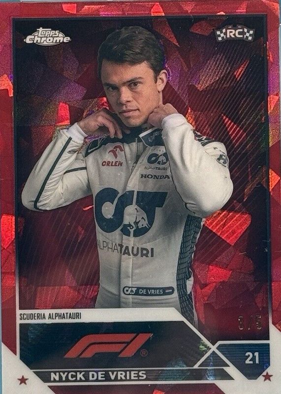 Nyck de Vries 2023 Topps Chrome Formula 1 Sapphire Edition #67 Red /5 Rookie RAW