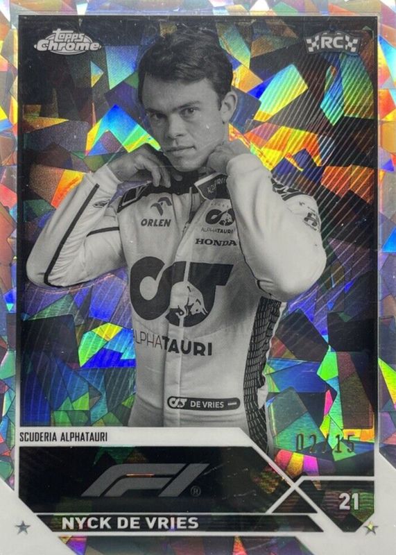 Nyck de Vries 2023 Topps Chrome Formula 1 Sapphire Edition #67 Black & White /15 Rookie RAW