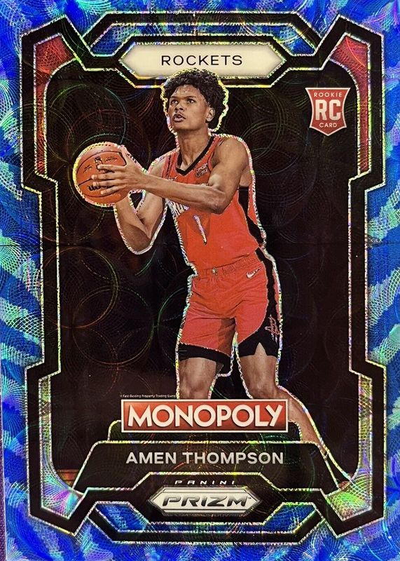 Amen Thompson 2023 Prizm Monopoly #33 Boardwalk Blue Tiger Stripe Rookie RAW