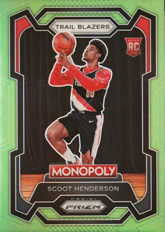 Scoot Henderson 2023 Prizm Monopoly #75 Neon Green /10 Rookie PSA 9