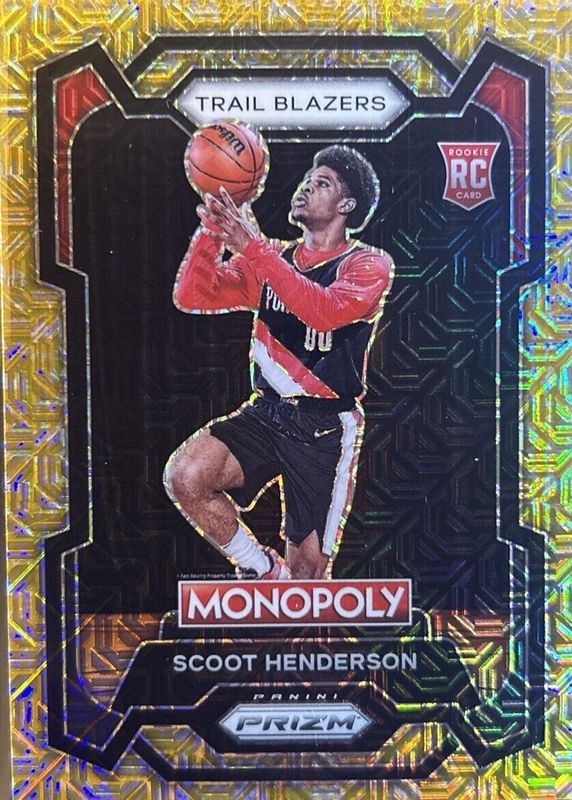 Scoot Henderson 2023 Prizm Monopoly #75 Gold Millionaire Shimmer /500 Rookie SGC 9