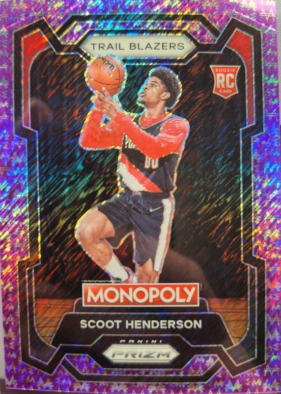 Scoot Henderson 2023 Prizm Monopoly #75 Purple Millionaire Shimmer /50 Rookie SGC 10