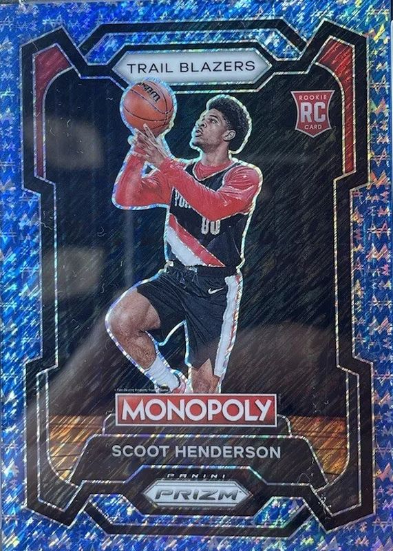 Scoot Henderson 2023 Prizm Monopoly #75 Blue Millionaire Shimmer /10 Rookie SGC 10