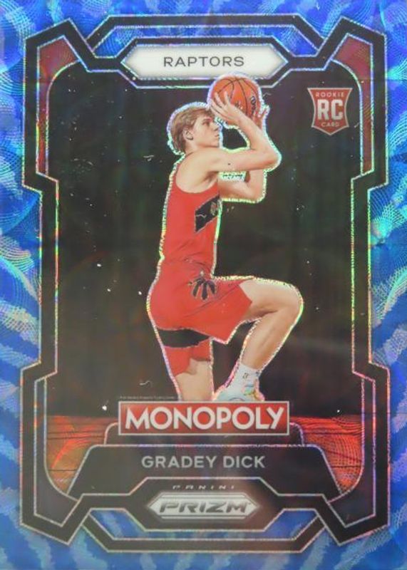 Gradey Dick 2023 Prizm Monopoly #84 Boardwalk Blue Tiger Stripe Rookie PSA 10