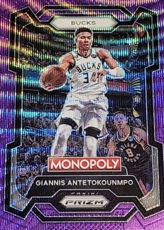 Giannis Antetokounmpo 2023 Prizm Monopoly #49 Purple Wave PSA 10