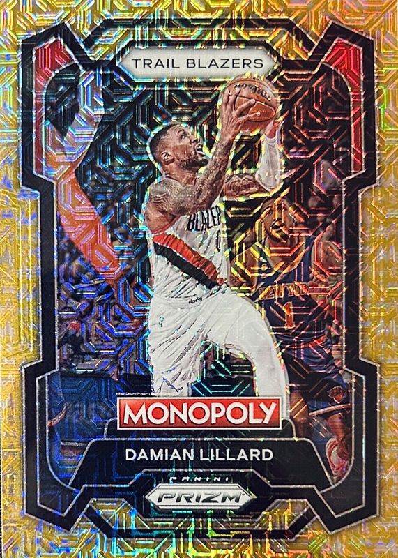 Damian Lillard 2023 Prizm Monopoly #73 Gold Millionaire Shimmer /500 PSA 9