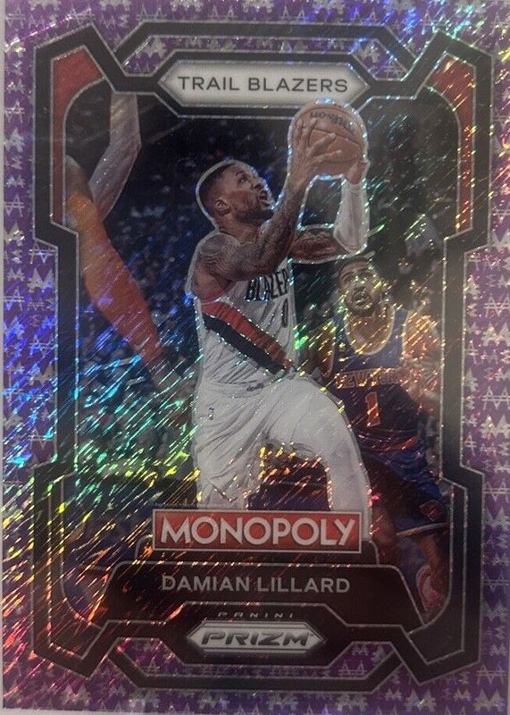Damian Lillard 2023 Prizm Monopoly #73 Purple Millionaire Shimmer /50 RAW