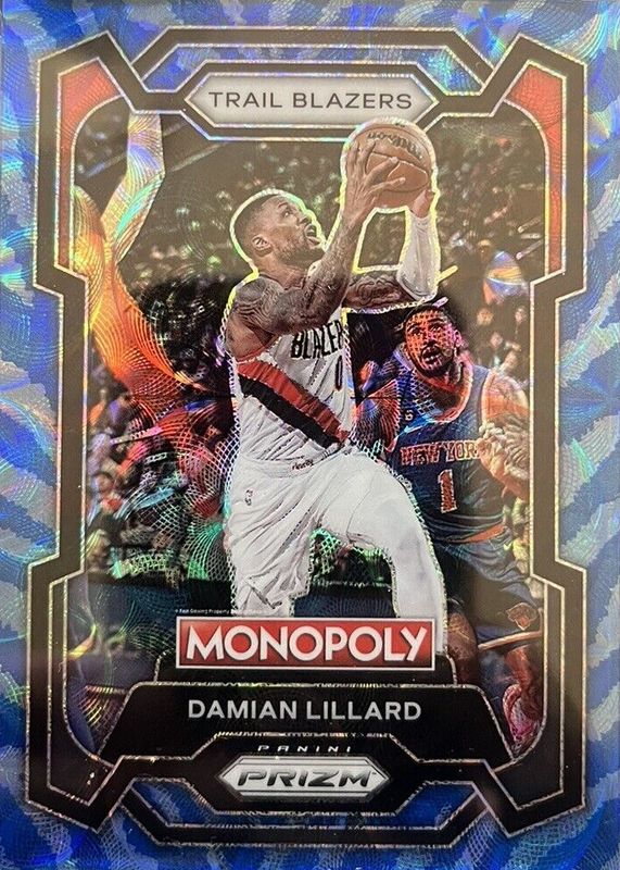 Damian Lillard 2023 Prizm Monopoly #73 Boardwalk Blue Tiger Stripe RAW