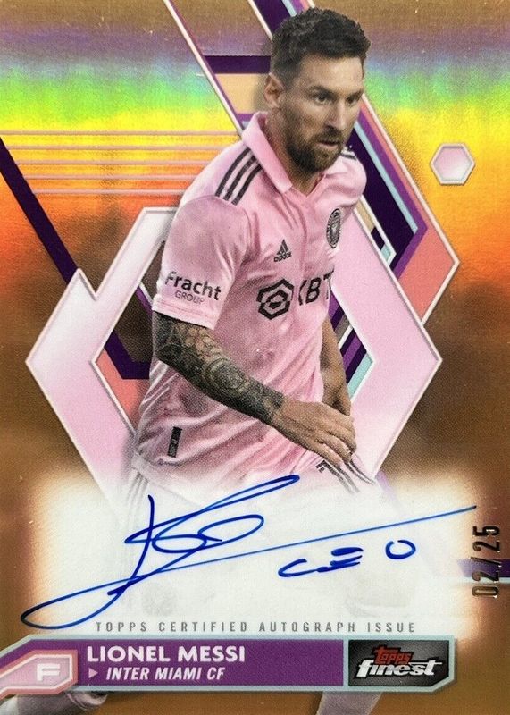 Lionel Messi 2023 Topps Finest MLS #A-LM Autographs - Orange Refractor /25 SGC 9