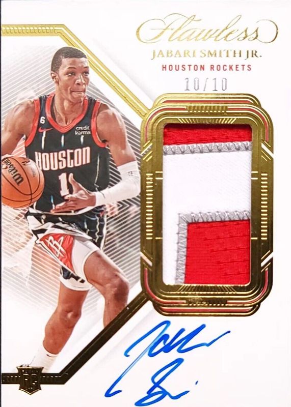 Jabari Smith Jr. 2022 Flawless #VPA-JSJ Vertical Patch Autographs - Gold /10 Rookie PSA 10